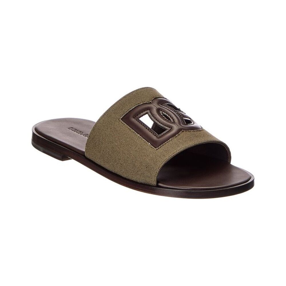 Dolce & Gabbana Canvas & Leather Slide, Green